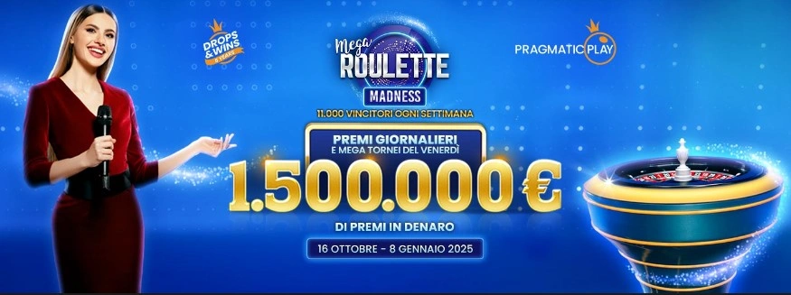 Partecipa allo spettacolare Torneo di Mega Roulette Madness!